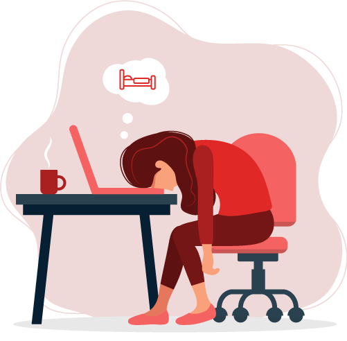 Graphic of LAdy Sleeping While She Works on Her Computer